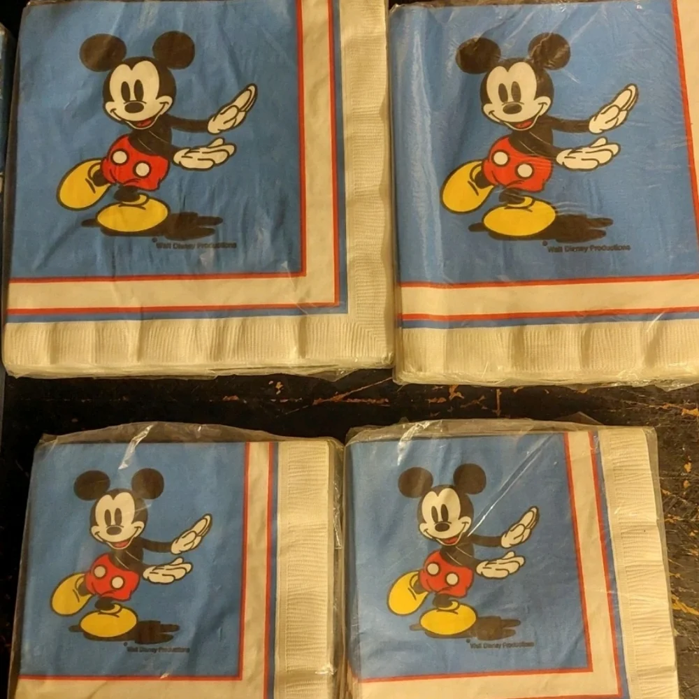 Mickey Mouse Vintage Paper Tablecloth And Napkins SetvNew Old Stock 90s